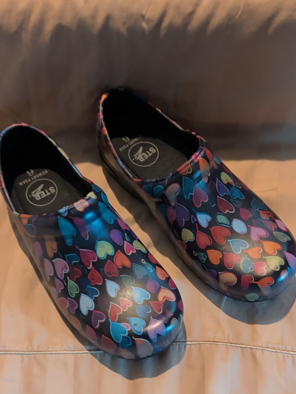 Stepz Colorful Heart-Print Slip-On Clogs in Multi-Color